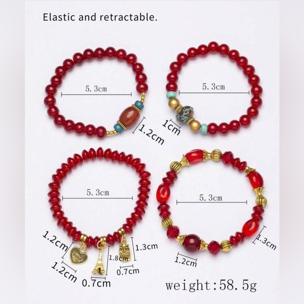 ✨NEW Red Beaded Charm Bracelet love Eiffel Tower Paris - Picture 2 of 2